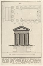 Plan and facade of the Temple of Fortuna Virilis (Tempio della Fortuna Virile), from the s..., 1756. Creator: Giovanni Battista Piranesi.