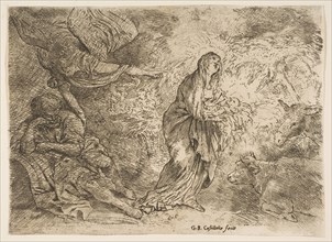 The angel awakening Joseph to the presence of the Virgin and Child, ca. 1645-49. Creator: Giovanni Benedetto Castiglione.