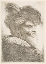 Head of an old man facing right, from the series of 'Large Oriental Heads', ca. 1645-1650. Creator: Giovanni Benedetto Castiglione.