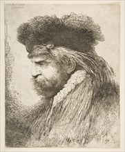 Head of an old man facing left, from the series of 'Large Oriental Heads', ca. 1645-50. Creator: Giovanni Benedetto Castiglione.