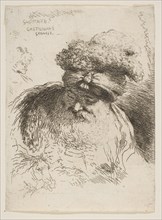 Head of an old bearded man with a turban, from the series of 'Small Heads in Orie..., ca. 1645-1650. Creator: Giovanni Benedetto Castiglione.