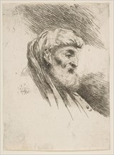 Head of an old bearded man facing right, from the series of 'Small Heads in Orien..., ca. 1645-1650. Creator: Giovanni Benedetto Castiglione.