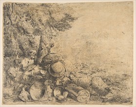 Two shepherds, a donkey and other animals in a landscape, ca. 1638-1640. Creator: Giovanni Benedetto Castiglione.