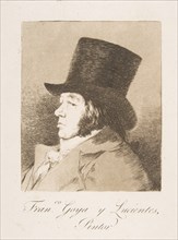 Plate 1 from 'Los Caprichos': Self-portrait of Goya
