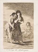Plate 7 from 'Los Caprichos' : Even thus he cannot make her out
