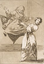 Plate 74 from 'Los Caprichos': Don't scream, stupid (No grites, tonta), 1799. Creator: Francisco Goya.