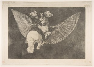 Plate 5 from the 'Disparates': Flying Folly, ca. 1816-23 (private printing ca.1854). Creator: Francisco Goya.