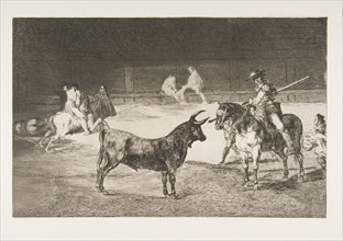 Plate 27 from the 'Tauromaquia': The celebrated picador, Fernando del Toro, draws the fier..., 1816. Creator: Francisco Goya.