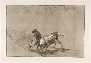 Plate 14 from the 'Tauromaquia': The very skillful student of Falces, wrapped in his cape..., 1816. Creator: Francisco Goya.