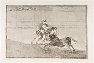 Plate 13 of the 'Tauromaquia': A Spanish mounted knight in the ring breaking short spears ..., 1816. Creator: Francisco Goya.