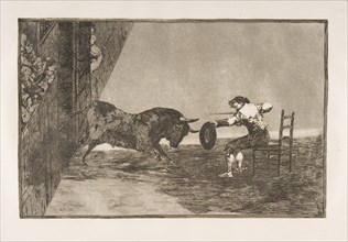 Plate 18 of the 'Tauromaquia': The daring of Martincho in the ring at Saragossa, 1816. Creator: Francisco Goya.
