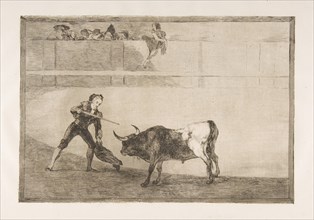 Plate 30 of the 'Tauromaquia': Pedro Romero killing the halted bull., 1816. Creator: Francisco Goya.