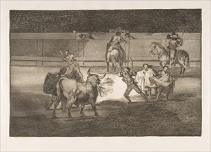 Plate 31 of the 'Tauromaquia': Banderillas with firecrackers., 1816. Creator: Francisco Goya.