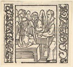 Angels Served at a Table, illustration from Speculum Passionis, 1507, 1507. Creator: Hans Baldung.