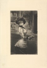 Three-quarter Length Woman in Profile at a Picture Gallery. Creator: Henri Somm.