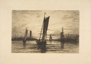 Sunset on the East River, 1879. Creator: Henry Farrer.
