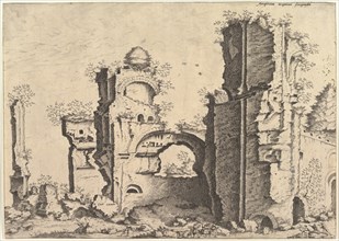 View of ruins, possibly the Baths of Caracalla, from the series 'The Small book of Roman r..., 1561. Creators: Johannes van Doetecum I, Lucas van Doetecum.