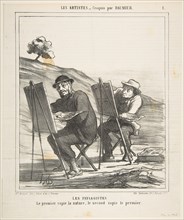 The landscape painters, the first copies nature, the second copies the first, from..., May 12, 1865. Creator: Honore Daumier.