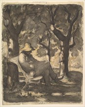 A Man Reading in a Garden