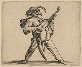 Le Comédien Masqué Jouant de la Guitare (The Masked Comedian Playing the Guitar), from ..., 1616-22. Creator: Jacques Callot.