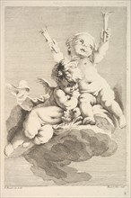 Two Cupids, One Holding Torches, mid to late 18th century. Creator: Jacques Gabriel Huquier.