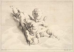 Two Cupids, One Holding a Ball, mid to late 18th century. Creator: Jacques Gabriel Huquier.