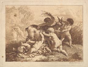Les petits moissonneurs et la chevre (The Young Harvesters and the Goat), in an album cont..., 1782. Creator: Jean Jacques Lagrenee.