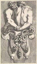 Design for a Term with Two Embracing Satyrs, from: Curieuses recherches de plusieurs beaus..., 1645. Creator: Jean le Pautre.