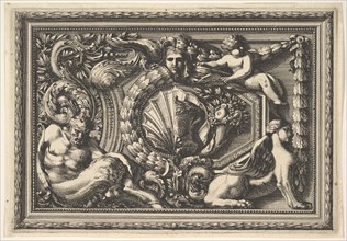 Design for a Panel with Two Variants containing a Satyr and a Sphynx, from: Pannea..., 17th century. Creator: Jean le Pautre.