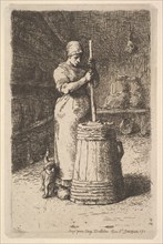 Woman Churning Butter, 1855-56. Creator: Jean Francois Millet.