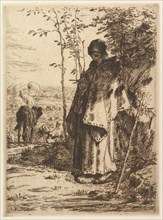 Shepherdess Knitting, 1862. Creator: Jean Francois Millet.