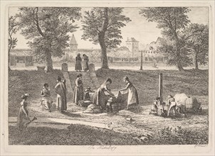 Outdoor Scene of Women in Domestic Activities in Nurnberg, 19th century. Creator: Johann Christian Erhard.