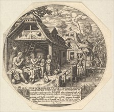 Enoch and his family surrounding a meal table and holding their hands in a gestur..., ca. 1580-1623. Creator: Johann Theodor de Bry.