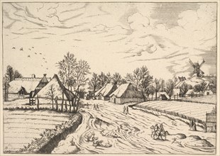Country Village with Post Mill from Multifariarum casularum ruriumque lineamenta curios..., 1559-61. Creator: Johannes van Doetecum I.