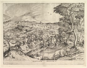 The Belgian Wagon (Plaustrum Belgicum) from The Large Landscapes, ca. 1555-56. Creator: Johannes van Doetecum I.