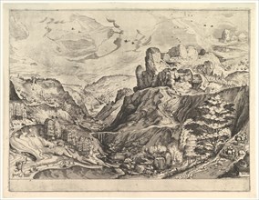 Alpine Landscape with a Deep Valley from The Large Landscapes, ca. 1555-56. Creator: Johannes van Doetecum I.