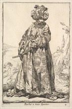 Pasha grasping a sword at his hip with both hands, from the series 'Caravan of the Sultan ..., 1748. Creator: Joseph-Marie Vien the Elder.