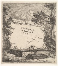Frontispiece with stepped fountain; a stone wall with water spout pouring water into a rec..., 1652. Creator: Karel Du Jardin.
