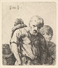 Bearded man shown in half-length with bundle slung over right shoulderblade, flanke..., ca. 1641-78. Creator: Karel Du Jardin.