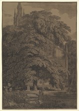 Gothic Church Hidden by a Tree, 1810. Creator: Karl Friedrich Schinkel.