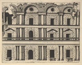 Ruin of a Palace Facade [Palatium M. Agrippa] from the series 'Ruinarum variarum fabricaru..., 1554. Creator: Lambert Suavius.