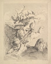 Three Cupids Turning a Somersault, an Eagle on the Right. Creator: Louis Felix de la Rue.