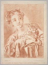 A Young Girl holding a Cat, 1769. Creator: Louis Marin Bonnet.
