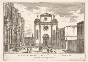Plate 38: View of the facade of the church of St. Roch and at left the facade of the Schoo..., 1703. Creator: Luca Carlevarijs.