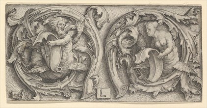 Triton and Siren in Tendrils, ca. 1510. Creator: Lucas van Leyden.