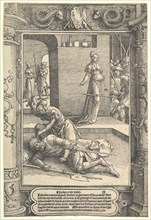 Jael Killing Sisera, ornamental frame, ca. 1517. Creator: Lucas van Leyden.