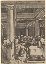 The presentation of Jesus to Simeon in the temple, after Dürer, ca. 1500-1534. Creator: Marcantonio Raimondi.