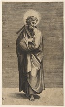 Saint Thomas holding a square rule, his head turned to the right, ca. 1515-27. Creator: Marco Dente.