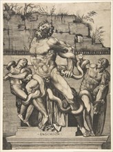 Laocoön and his sons being attacked by serpents, ca. 1515-27. Creator: Marco Dente.