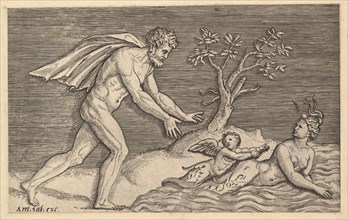 Speculum Romanae Magnificentiae: Naked Man Pursuing a Naiad, ca. 1515-1527. Creator: Marco Dente.